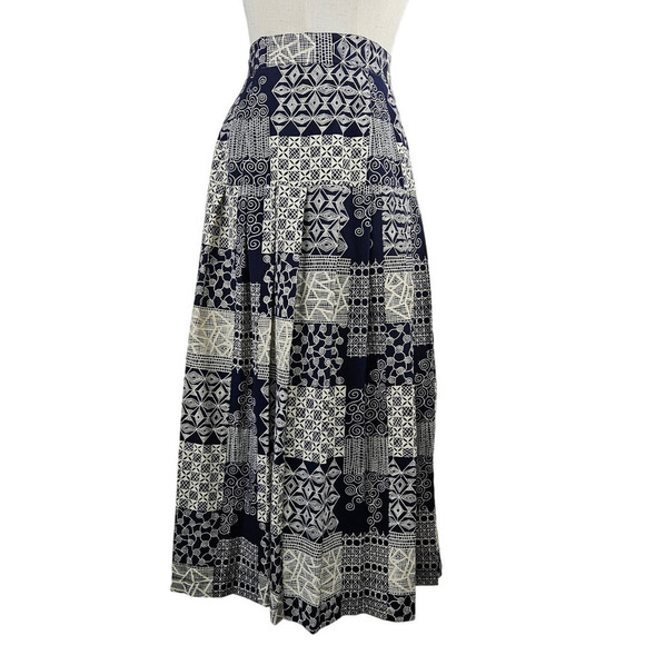 Handmade Medallion Print Patchwork A-Line Midi Skirt L? Ivory‎ Navy - Picture 1 of 9